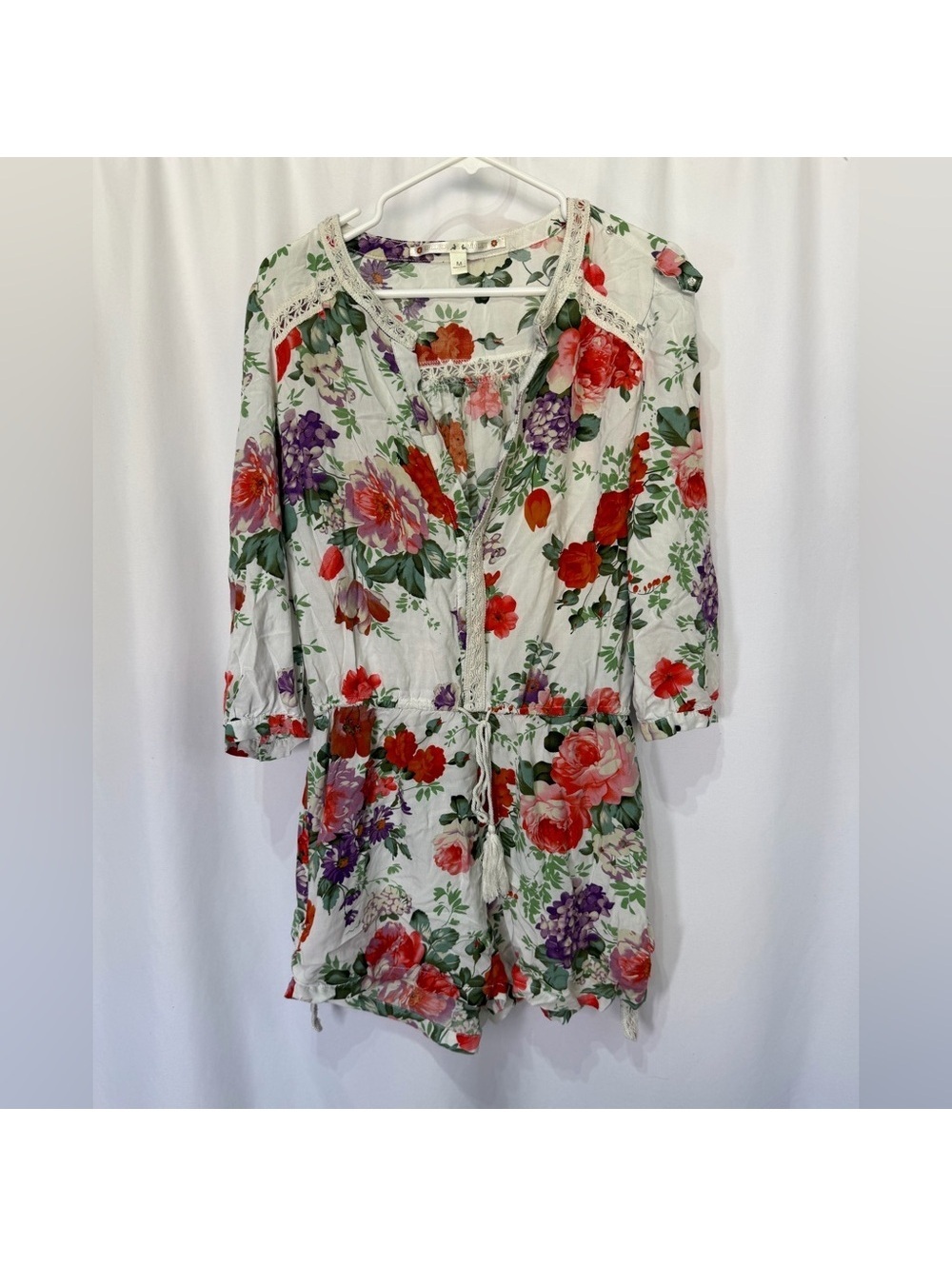 Chelsea & Violet Floral Romper with Red and Purple Flowers